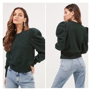 ASTR the Label Nicola Puff Sleeve Sweater in Evergreen Dark Green